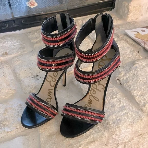 Sam Edelman’Alton’ high heels- needle heels, leather , sz 8M black/ salmon/ pink - Picture 1 of 11